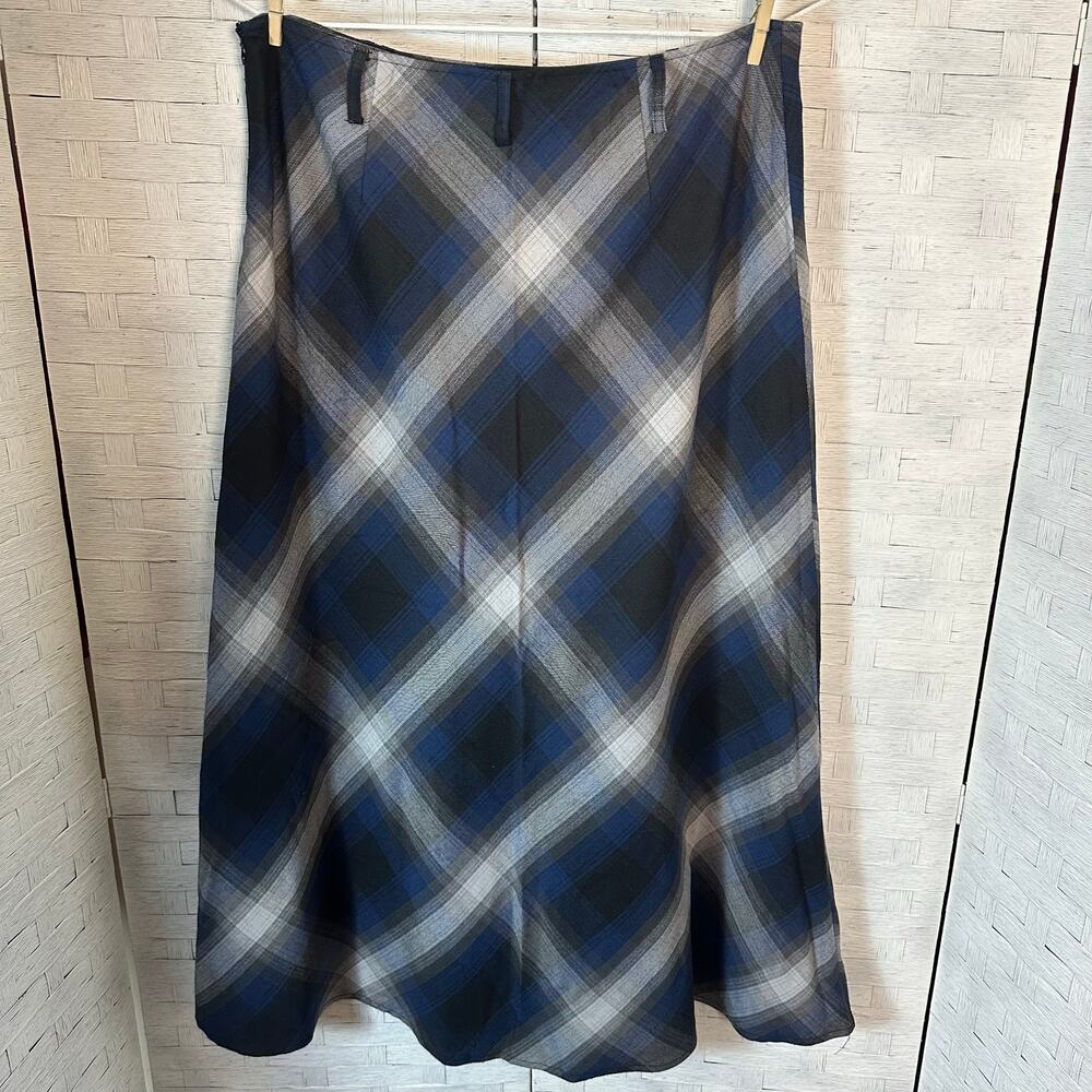 Ashley Stewart, a‎ line skirt plaid bias cut ￼Y2K feminine blue black plus size